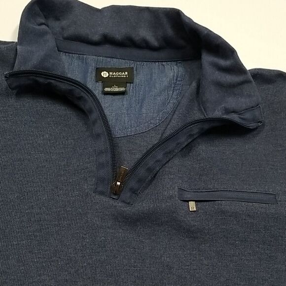 Haggar Sweater Men's Large 1/4 Zip Pull Over With Zipper Pocket Long Sleeve - Picture 7 of 10